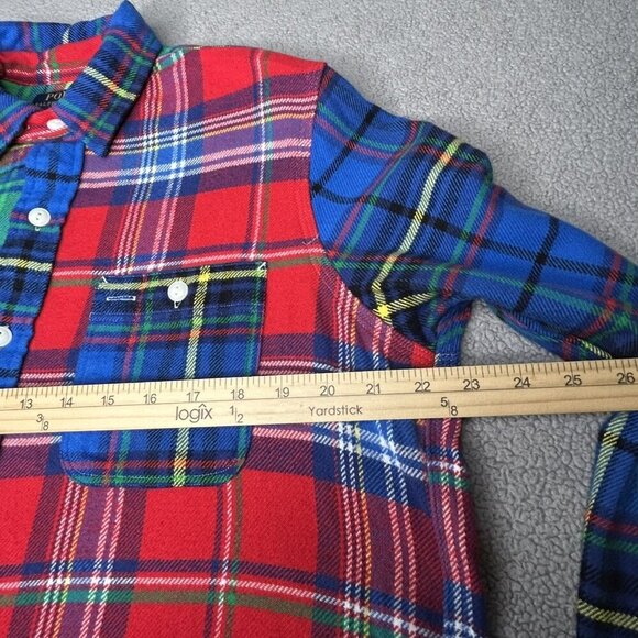 Polo Ralph Lauren Shirt Mens Medium Plaid Patchwork Flannel Button Down Strap - Picture 9 of 13